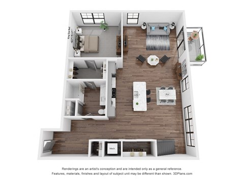 Floor plan for 1 bed, 2 baths, 1548 sqft